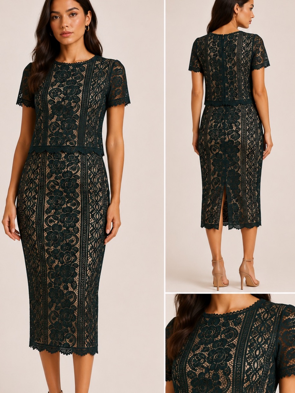Love, Fire Green Lace Two Piece Midi Skirt Set